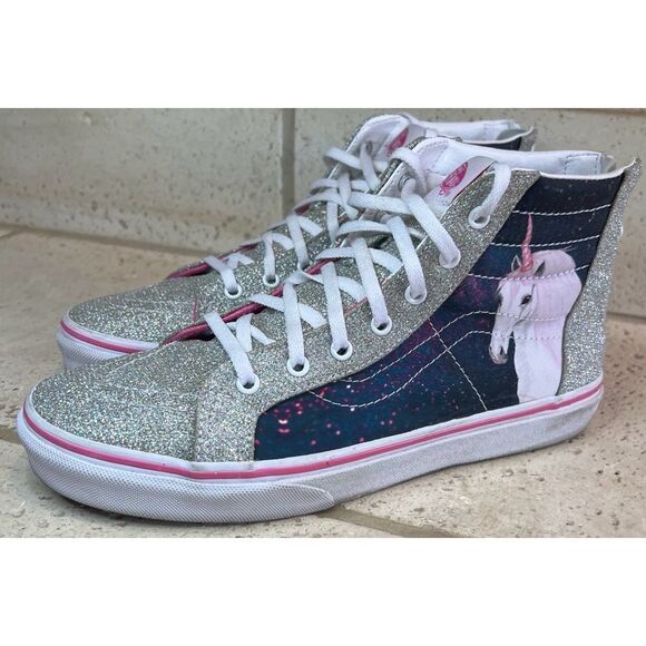 VANS Digi Unicorn Sk8-Hi Zip Silver Glitter Girls Sneakers Size 7 - Picture 10 of 13